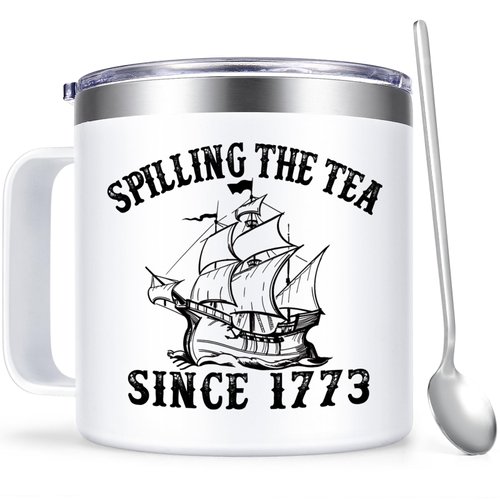 Qtencas Gifts for History Teacher, History Teacher Gift Spilling the Tea Since 1773 Mug, 14oz Stainless Steel Coffee Mug, Birthday Christmas Teacher's Day Gift for History Teacher Men Women, White