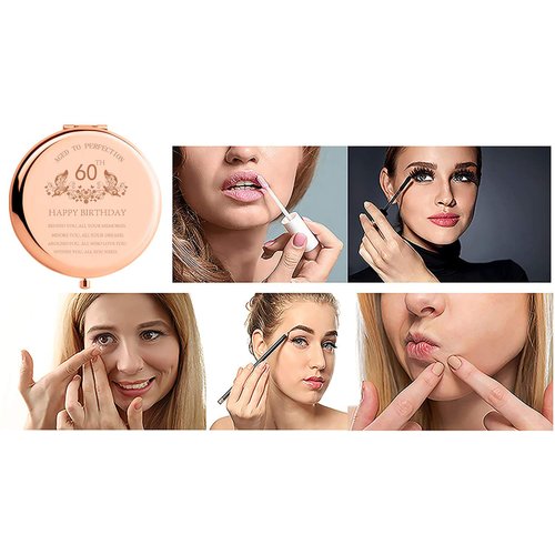 60th Birthday Gifts for Women Stainless Steel Portable Compact Makeup Mirror Behind You All Your Memories Best 60 Years Old Birthday Gift Ideas with Gift Box Engraved Mirror for Wife Friend Rose Gold