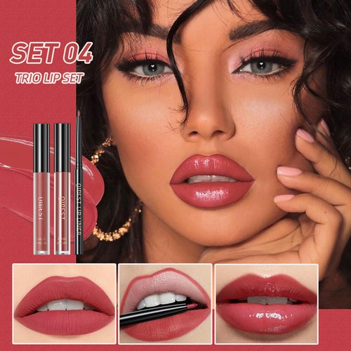 Perfect Combination! 3-in-1 Lip Gloss Set: Matte Lipstick, Moisturizing Lip Gloss, 2mm Lip Liner. The Matte Texture Is Non-sticky,waterproof, The Moisturizing Texture Is Hydrating (04 - Tipsy Peach)