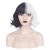WeKen Cruella Devil Costume Wig for Women Half Black and White Short Wavy Curly Synthetic Wigs for Halloween Christmas Carnival Party