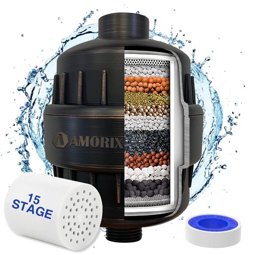 Shower Filter 15 Stages Shower Head Filter for Hard Water High Output Shower Filter Reduces Dry Skin, Itchy Scalp - Improves Skin Condition (Oil-Rubbed Bronze)