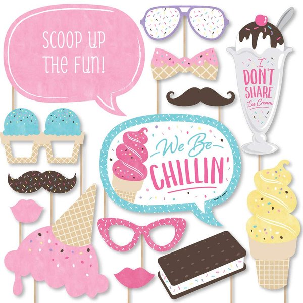 Big Dot of Happiness Scoop Up The Fun - Ice Cream - Sprinkles Party Photo Booth Props Kit - 20 Count