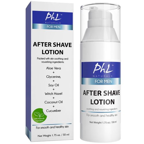 PHL Naturals Unscented Aftershave for Men, After Shave Lotion - Soothes, Moisturizes, Repairs Skin & Prevents Razor Burn, Smooth Soft Finish, 1.75 oz / 51.7 ml