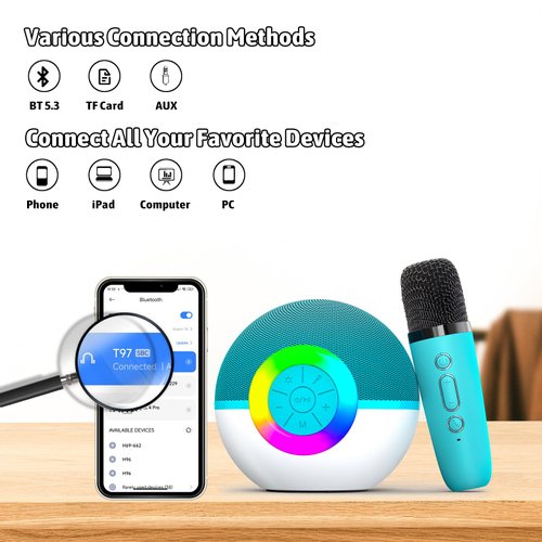 Heroange Karaoke Microphone Machine Toys for Kids Adults, Mini Portable Bluetooth Speaker with Wireless Mic, Christmas Birthday Gifts for Boys Girls Ages 3 4 5 6 7 8 9 10 11 12+ Year (Green)