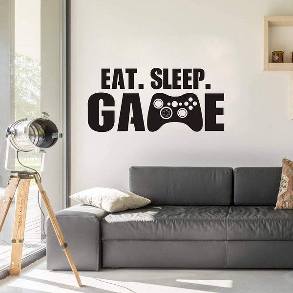 Yyart Eat Sleep Game Wall Decal Gamer Controller Wall Stickers Vinyl Wall Decal for Kids Bedroom Vinyl Wall Art Decals Nursery Decor A55 (Black)