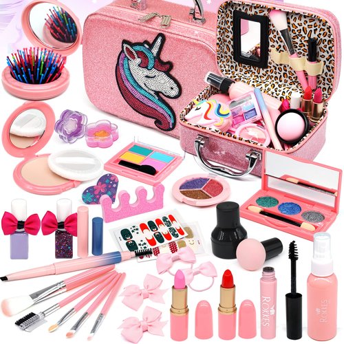 Kids Washable Makeup kit for Girl - Kids Makeup Kit Toys for Girls Little Girls Makeup Kit, Toddler & Non-Toxic Make Up Set, Real Makeup Child Princess,Age 3-12 Year Old Birthday Gift