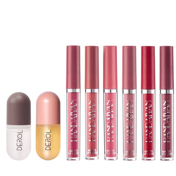 DEROL Lip Plumper Set,Natural Lip Plumper and Lip Care Serum,Lip Enhancer for Fuller,6Pcs Matte Liquid Lipstick Makeup Set, Matte liquid Long-Lasting Wear Non-Stick Cup Not Fade Waterproof Lip Gloss