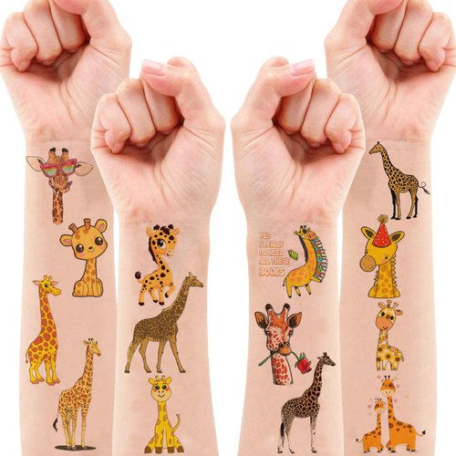 116 PCS Christmas Giraffe Face Temporary Tattoos Sticker Wild Jungle Animal Giraffe Birthday Party Decorations Supplies Favors Gifts Baby Shower Boys Girls Zoo Cute Fake Tattoo School Reward Themed