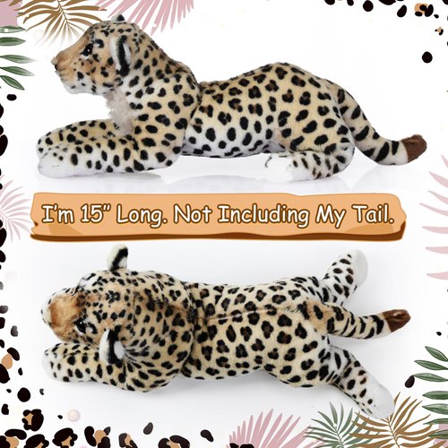 RoundFunny 15'' Tiger Stuffed Animal, Stuffed Tiger Leopard Lion Animal Plush Toys Realistic Tiger Plush Gifts Leopard Lion Tiger Pillow Jungle Stuffed Animals for Boys Girls Animal Parties (Leopard)