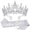TOBATOBA Birthday Sash Birthday Crowns for Women Girls, Birthday Girl Sash and Tiara Set, Silver Birthday Crown and Sash for Women, Princess Birthday Decorations for Girls Birthday Gifts for Girls