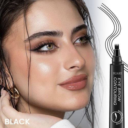 evpct SUAKE 2Pcs Black Magic Microblading Eyebrow Contouring Pen Pencil, 4 Tipped Precise Brow Pen with Sponge Micro-Fork Tips Applicator, Create Natural Looking Brows Eyebrow Makeup Long Lasting