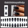 ANDGING Black Press on Nails Almond Short Medium Fake Nails Glue on Nails with Dots Leopard Design 24Pcs Manicure Acrylic Women False Nails with Glue Gel Stick on Nail for Wedding KLW668D