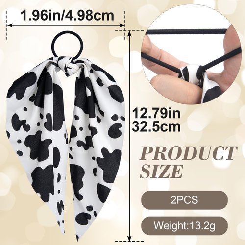 Isslly 2pcs Cow Print Hair Band, Cow Ears Headband, Rabbit Bunny Ear Bow, Cow Headband, Cow Print Band, Hair Tie for Women - White