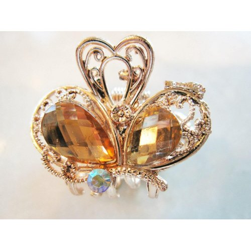 Generic Jeweled antique gold hair claw clip with crystals (Primary color: Blue (only 1 left))