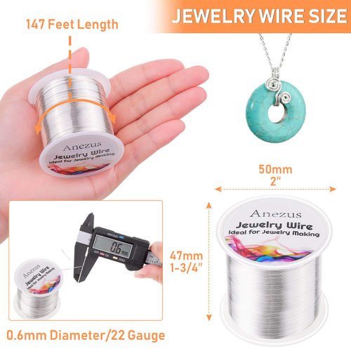 22 Gauge Jewelry Wire, Anezus Craft Wire Tarnish Resistant Copper Beading Wire for Jewelry Making Supplies and Crafting (Silver, 49 Yards/45 Meters)