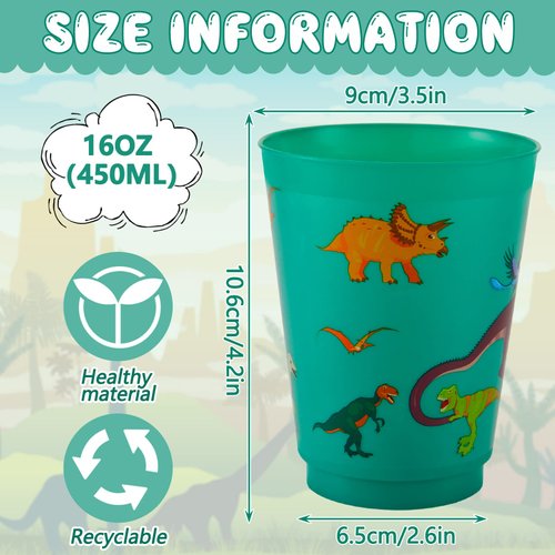 Tessco 24 Pcs Dinosaur Party Plastic Cups 16 oz Dinosaur Plastic Tumbler Cups Dinosaur Birthday Party Supplies Dinosaur Party Favors for Kids Dinosaur Birthday Halloween Party Decoration