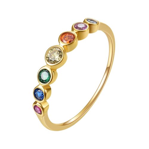 E Gold Ring for Women Rainbow Eternity Jewelry Rings Band Colorful Round AAA Cubic Zirconia CZ Wedding Rings Dainty 14K Gold Rings for Women (round cz,9)