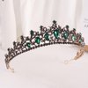 KOVOLITU Black Tiaras and Crowns for Women, Green Rhinestone Queen Crown,Wedding Tiara for Bride, Crystal Costume Hair Accessories for Prom Birthday Party Costume