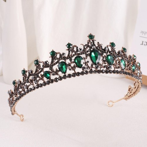 KOVOLITU Black Tiaras and Crowns for Women, Green Rhinestone Queen Crown,Wedding Tiara for Bride, Crystal Costume Hair Accessories for Prom Birthday Party Costume