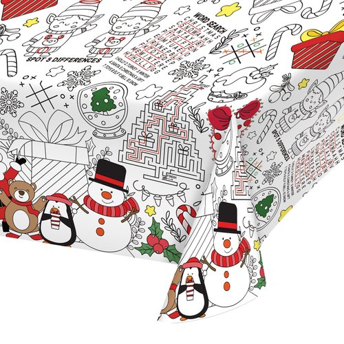 Gatherfun Kids&#39; Christmas Disposable Coloring Tablecloth &amp; Festive Poster with Santa &amp; Snowman, 5...