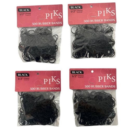 4 Packs of 300 PCS Mini Black Rubber Bands Soft Elastic Bands For Braids Hair 1/2" (14mm) Diametter