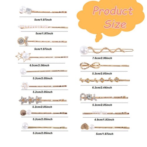 Doromy 15 Packs Rhinestone Faux Pearl Wedding Hair Accessories - Elegant Golden Bobby Pins, Hollow Design Hair Clips and Barrettes for Women Girls