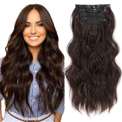 Dorsanee Clip in Hair Extensions 4pcs 20 Inch Dark Brown Hair Extensions Long Wavy False Hair Dou...