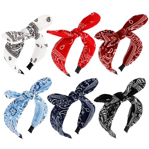 AOPRIE Headbands for Women Top Knotted Headbands for Girls Hair Bands for Women's Hair Solid Color Turban Wide Headbands for Women Blue Red Black White, 6 Pack