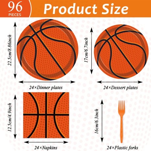 96Pieces Basketball Plates and Napkins Party Supplies Basketball Tableware Set Basketball Party Paper Plates Basketball Birthday Party Decorations Sport Party Plates For Kids Boys Serves 24 Guests