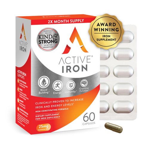Active Iron High Potency Iron Supplement, 2X Better Absorption & Non-Constipating, Helps Support Energy, Iron Pills for Women & Men, 25mg (60 Capsules)