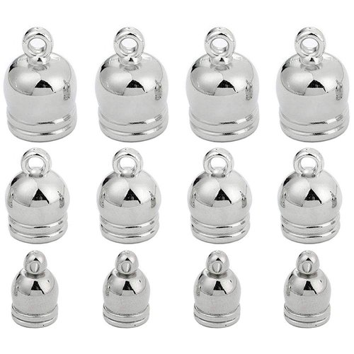 120 Pcs End Caps 6MM 8MM 10MM Leather Cord Ends Caps Glue in Tassel Caps Clasps for DIY Tassel Bracelet Necklace Jewelry Making (Silver)