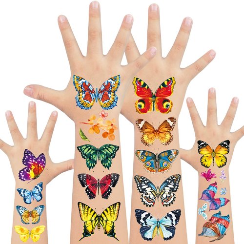 EMOME 100 Styles Butterfly Kids Tattoos Temporary for Girls, Colorful Art Temporary Tattoos Butterfly Tattoos for Kids Girls, Butterfly Birthday Decorations Party Favors Supplies (10 Sheets)