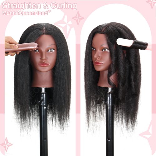 Mannequin Head with Human Hair 16'' Cosmetology Manikin Doll Head with 100% Real Human Hair Mannequin Head for Braiding Hairstylists Cosmetology Students Practice Styling with Free Clamp Holder-Black