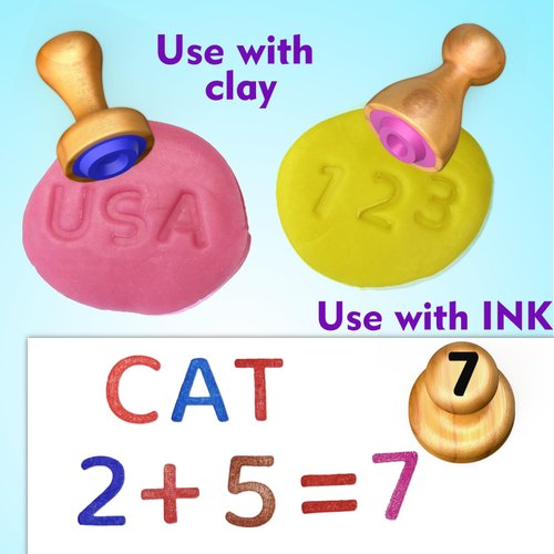 flycoost Wooden Alphabet Number Stamp for Kids,Montessori Learning Toys for 3 4 5 Year Olds,ABC Spelling Letter Math Number Stampers Flashcard Toys,Preshcool Classroom Arts and Crafts Supplies