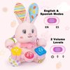 Ryotagift Baby Bilingual Musical Rabbit Stuffed Animals Toys,Infant Early Learning Toys with Light-Up Music & Crinkle,Tummy Time Toys for 0 3 6 9 12+ Months for Baby Boy Girl Gift,Pink