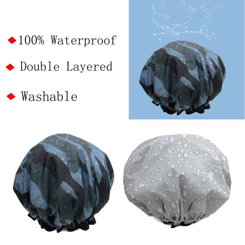 ZKLLGHE Shower Cap for Women Men Shower Hat Waterproof-Double Layer-Reusable Elastic Bath Caps for Boys Girls Hair Cap for Shower