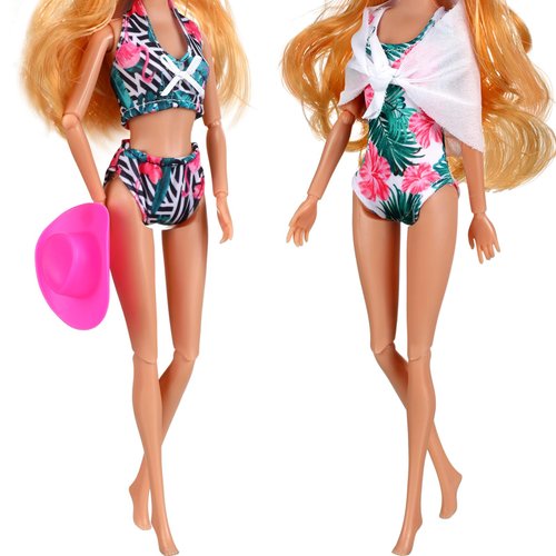 Bencailor 5 Pcs Christmas Doll Swimsuit Gifts 11.8 Inch Doll Clothes Doll Swimming Clothing and Accessories Set Pink Doll Hat Christmas Holiday Birthday Gifts for 11.8 Inches Girl Doll