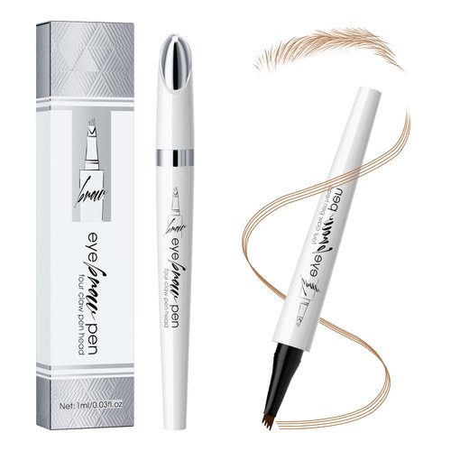 Microblading Eyebrow Pen - Eyebrow Pencil Magical Upgraded Eye Brow Pencils for Women with 4 Fork Tip for Natural-Looking Hair-Like Defined Brows, Last All-Day (Light Brown)