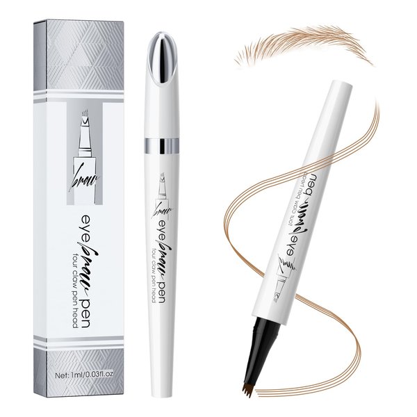 Microblading Eyebrow Pen - Eyebrow Pencil Magical Upgraded Eye Brow Pencils for Women with 4 Fork Tip for Natural-Looking Hair-Like Defined Brows, Last All-Day (Light Brown)