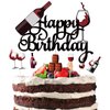 7Pcs Red Wine Happy Birthday Cake Topper Sets Black Glitter Beers Wine Glass Cake Decorations Set Celebrating Cheers to 21 30 40 50 60 Years Theme Birthday Party Supplies Set for Men Women