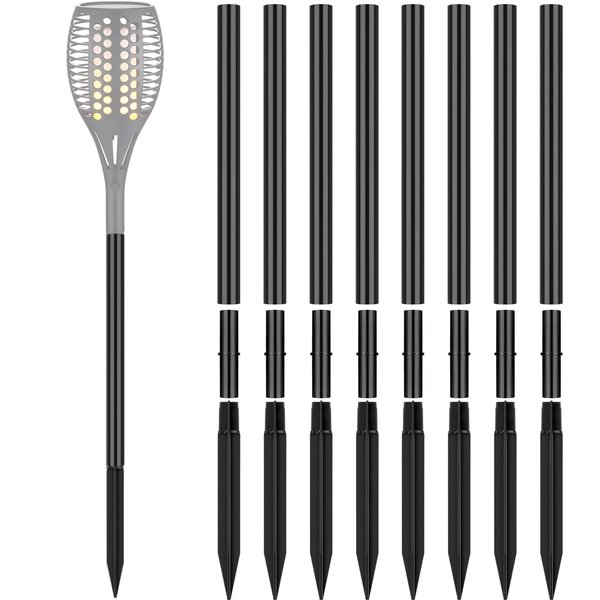 24 PCS Path Light Replacement Stakes and Extension Tube for Solar Light, 8 Plastic Ground Spikes Stakes with 8 Extension Pole and 8 Connectors for Garden Outdoor Torch Lights (12.2 Inch)