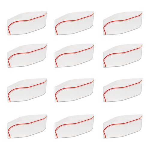 Beistle 12 Piece Paper Soda Jerk Hats For 50's Theme Rock & Roll Party Decorations,White/Red