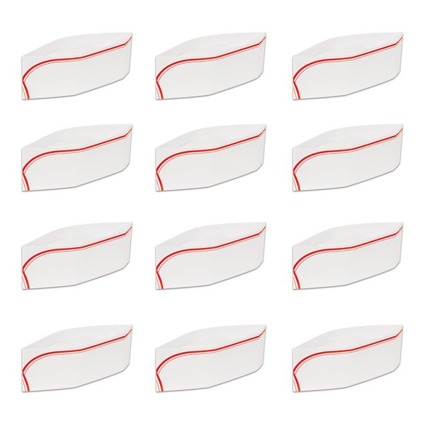 Beistle 12 Piece Paper Soda Jerk Hats For 50's Theme Rock & Roll Party Decorations,White/Red