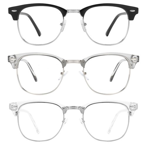 Przene 3 Pack Blue Light Blocking Glasses,Retro Semi Rimless UV400 Clear Lens Computer Eyewear For Men/Women. (MIX COLOR-C1)
