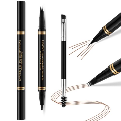 Eyebrow Pen,2-in-1 Waterproof Eyebrow Pencil with 4 Tip Microblading Brow Pen and Ultra-Precise Brow Pencil,with Dual-ended Eyebrow Brush,Eyebrow Makeup for Natural Looking-Soft Brown