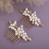 Teyglen Pearl Wedding Hair Comb Simple Rhinestone Pearl Hair Piece Bride Headpiece Bridal Crystal Pearl Hair Comb Elegant Hair Accessories for Women (Champagne)