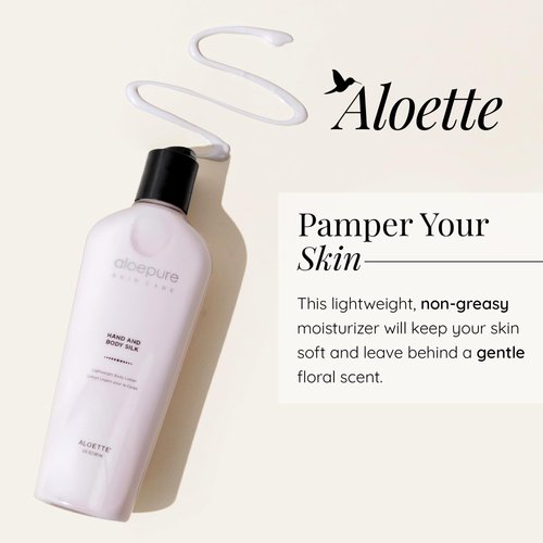Aloette Hand & Body Silk Lotion - Lightweight & Gentle Moisturizer Body Lotion for Women & Men - Floral Scent Hydrating Skin Care Lotion with Aloe Vera Extract for Soft & Smooth Skin - 8 Fl Oz