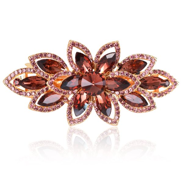 Sankuwen Floral Rhinestone Hairpin Luxury Crystal Flower Hair Barrette Clip (Red-Purple)