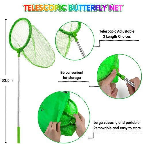 INNOCHEER Kids Explorer Kit & Bug Catcher Kit & Safari Costume Kit, Outdoor Exploration Set with Hat, Vest, Butterfly Net and Bugs Book for Boys Girls 3-12 Years Old (Camouflage Green)