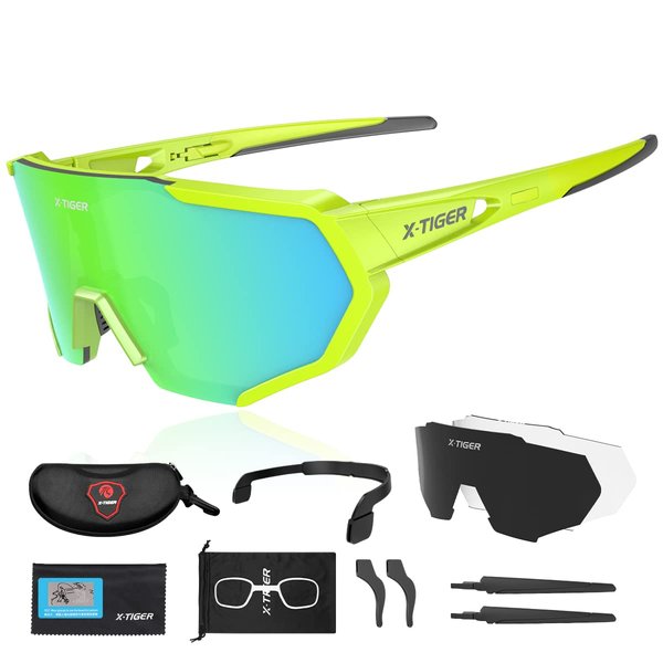 X-TIGER Polarized Sports Sunglasses with 3 Interchangeable Lenses,Mens Womens Cycling Glasses,Baseball Running Fishing Golf Driving Sunglasses